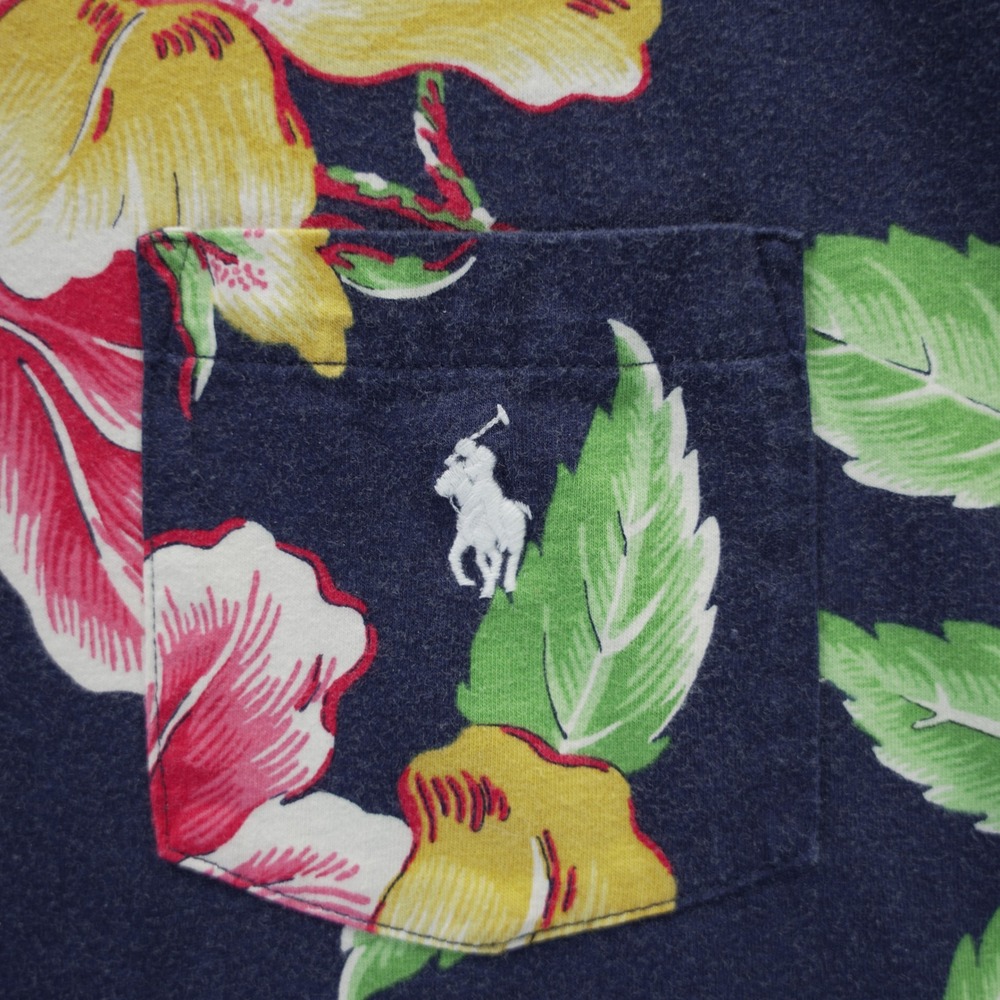 Polo Ralph Lauren Hibiscus Floral Pocket T-Shirt Mens Medium Navy Tropical‎ Pony - Picture 4 of 7